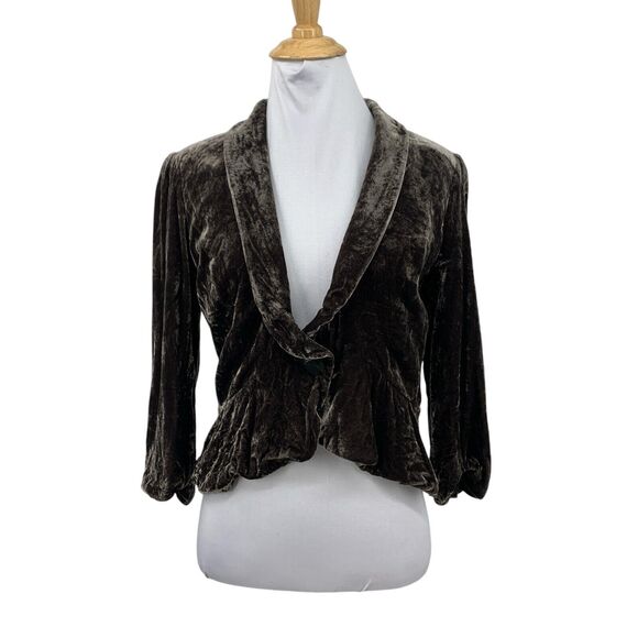 Ann Taylor Loft Jacket Womens 6 Chocolate Crushed Velvet Shawl Peplum Cropped - Picture 1 of 16